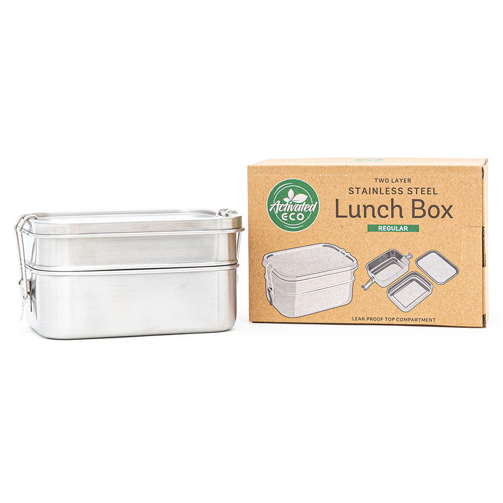 Stainless Steel Lunch Box, 2 Tier Leak Proof, 3 Compartments, 60 oz